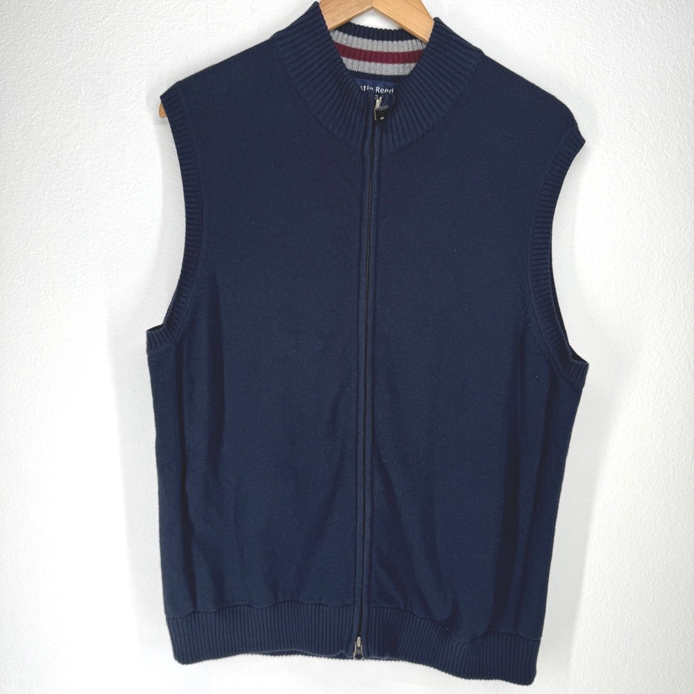 Mens Navy Cotton Cashmere Full Zip Sweater Vest Medium Preppy Old Money Nautical